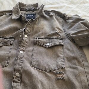 Zara Distresses Shirt Jacket - M